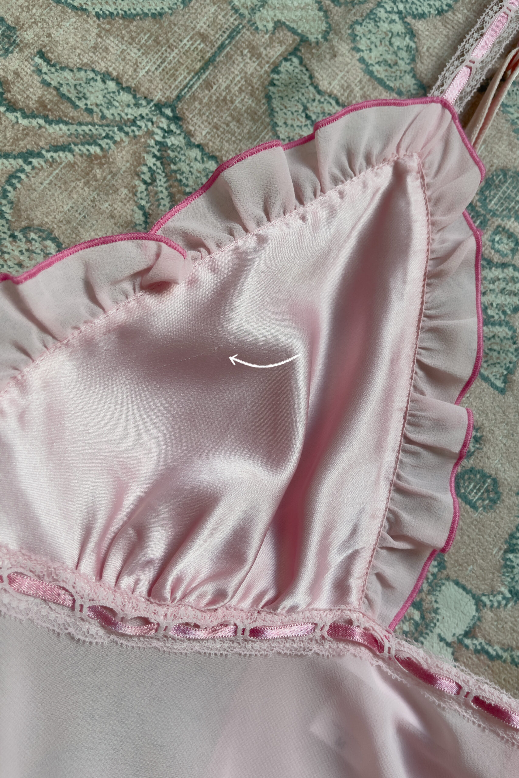 Vintage Soft Pink Satin & Sheer Chiffon Mini Slip Dress (M) - Image 11