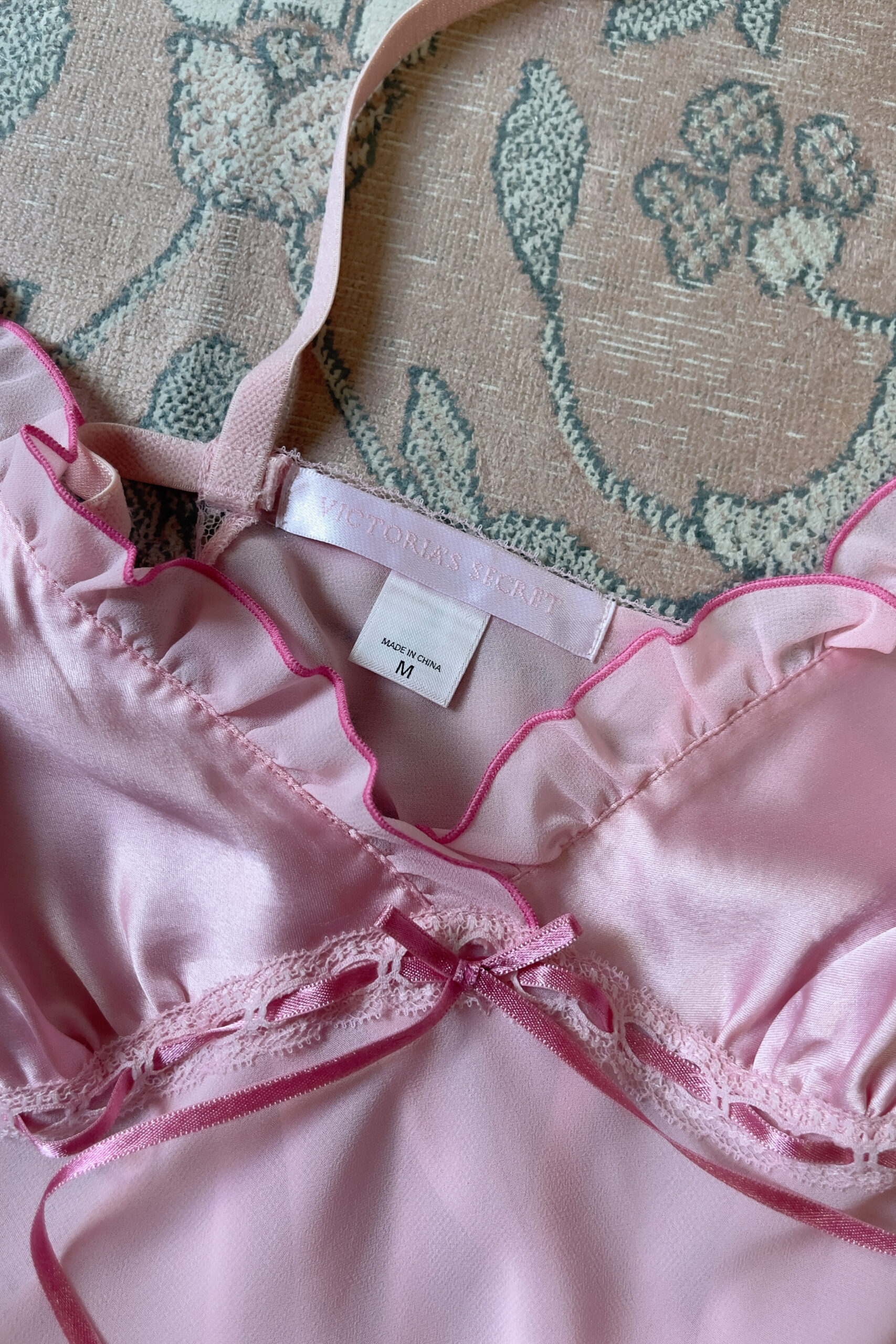Vintage Soft Pink Satin & Sheer Chiffon Mini Slip Dress (M) - Image 13