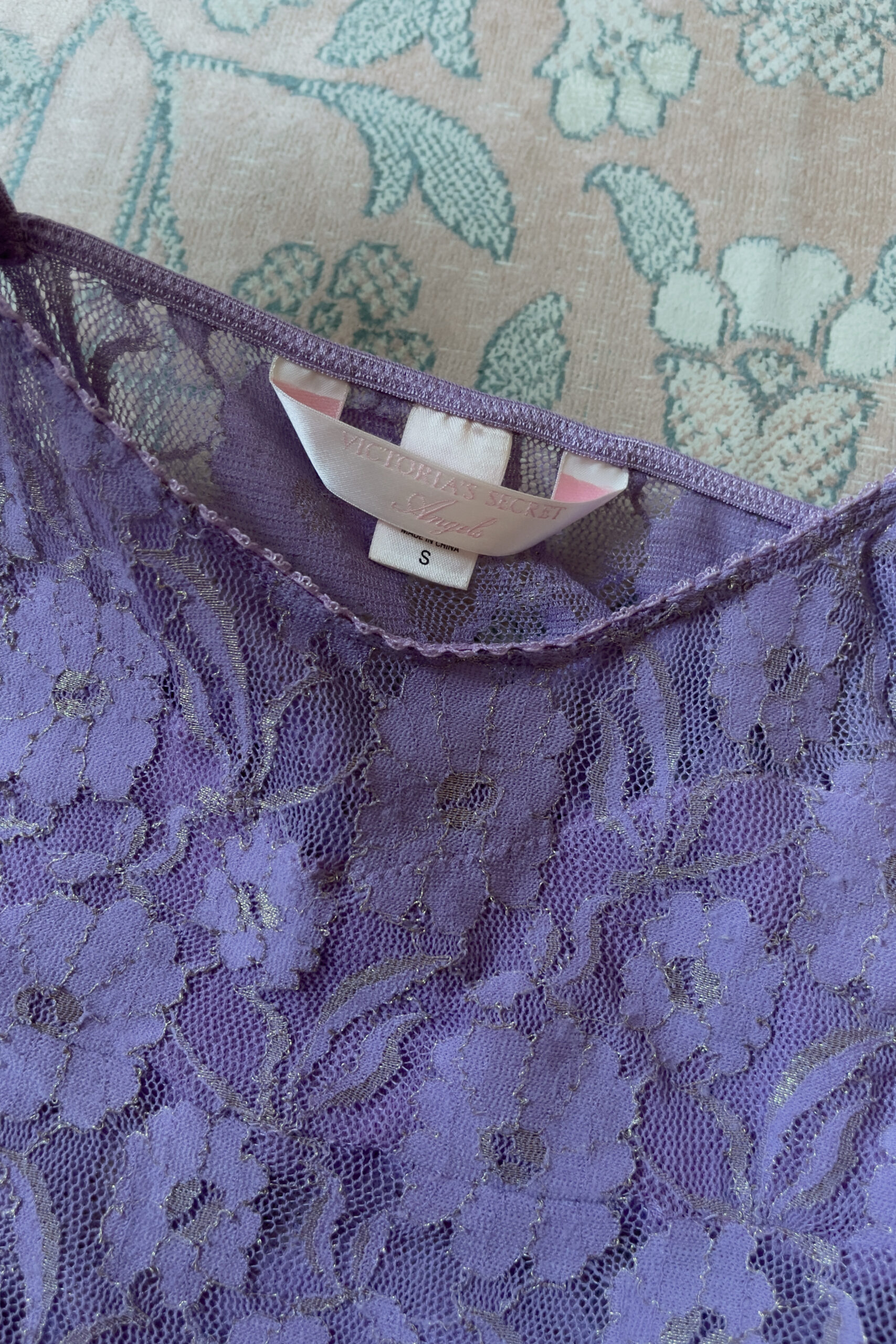 Vintage Purple Sheer Floral Lace Mini Slip Dress (XS–S) - Image 9