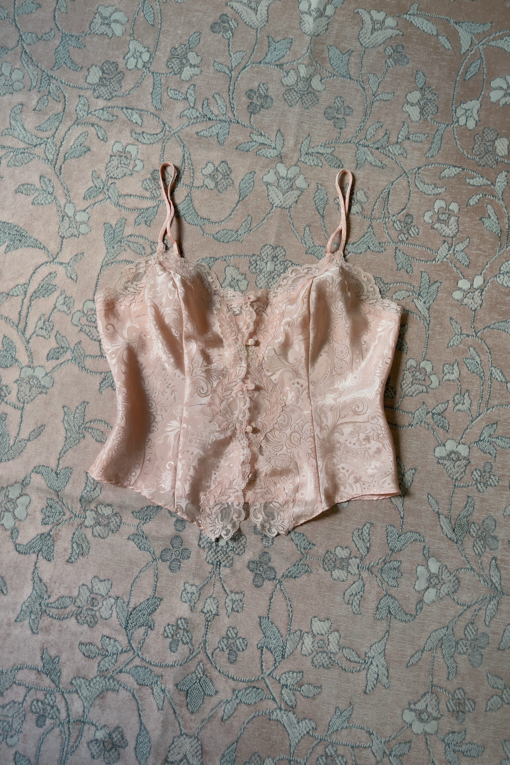 Vintage 1990s Soft Peach Jacquard Lace Camisole (M) - Image 2
