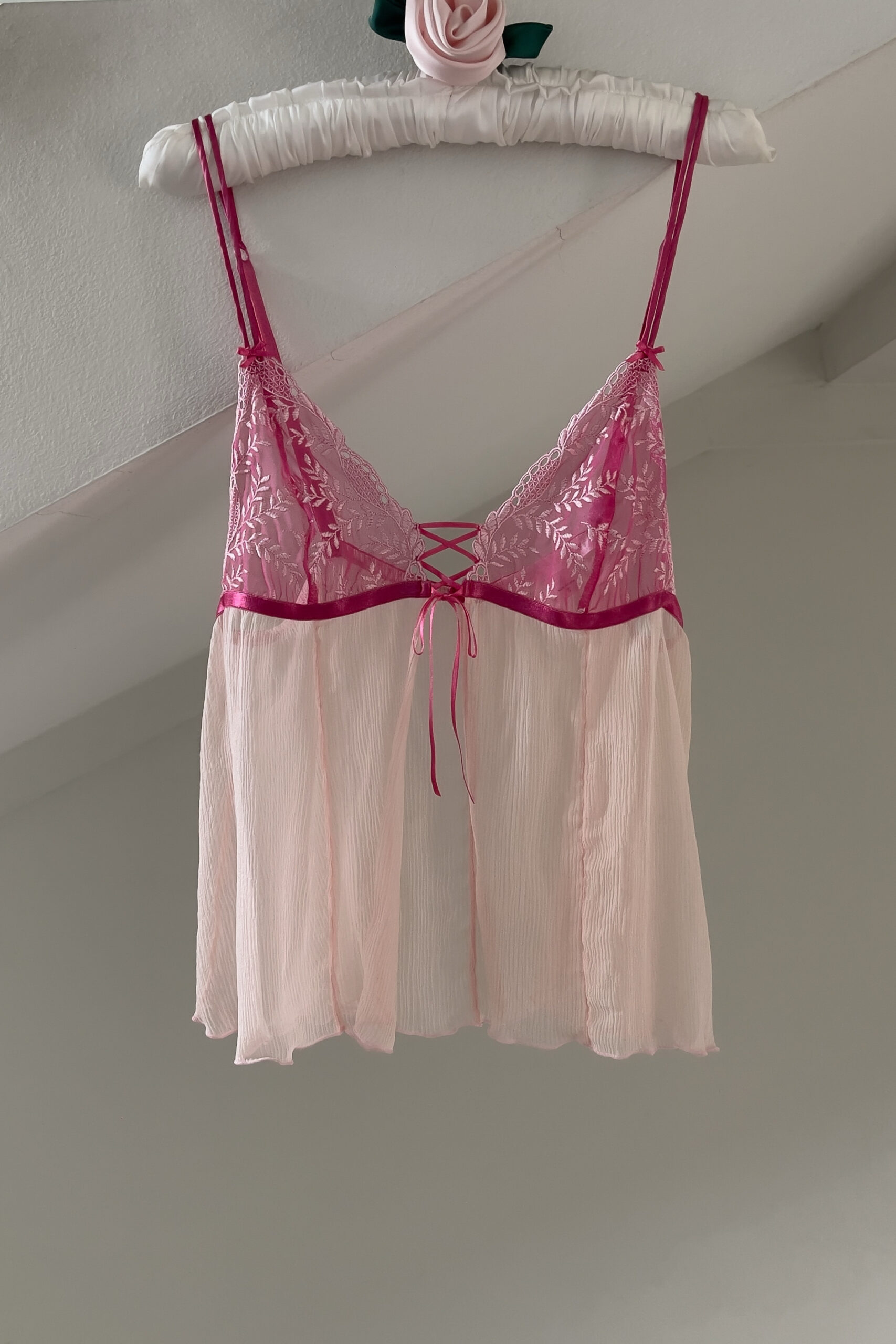 Vintage Soft Blush Pink Silk Open Front Pleated Camisole (S) - Image 7