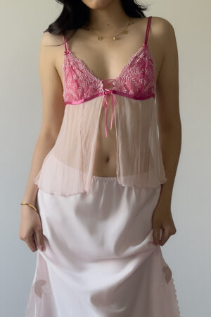 Vintage Soft Blush Pink Silk Open Front Pleated Camisole (S)