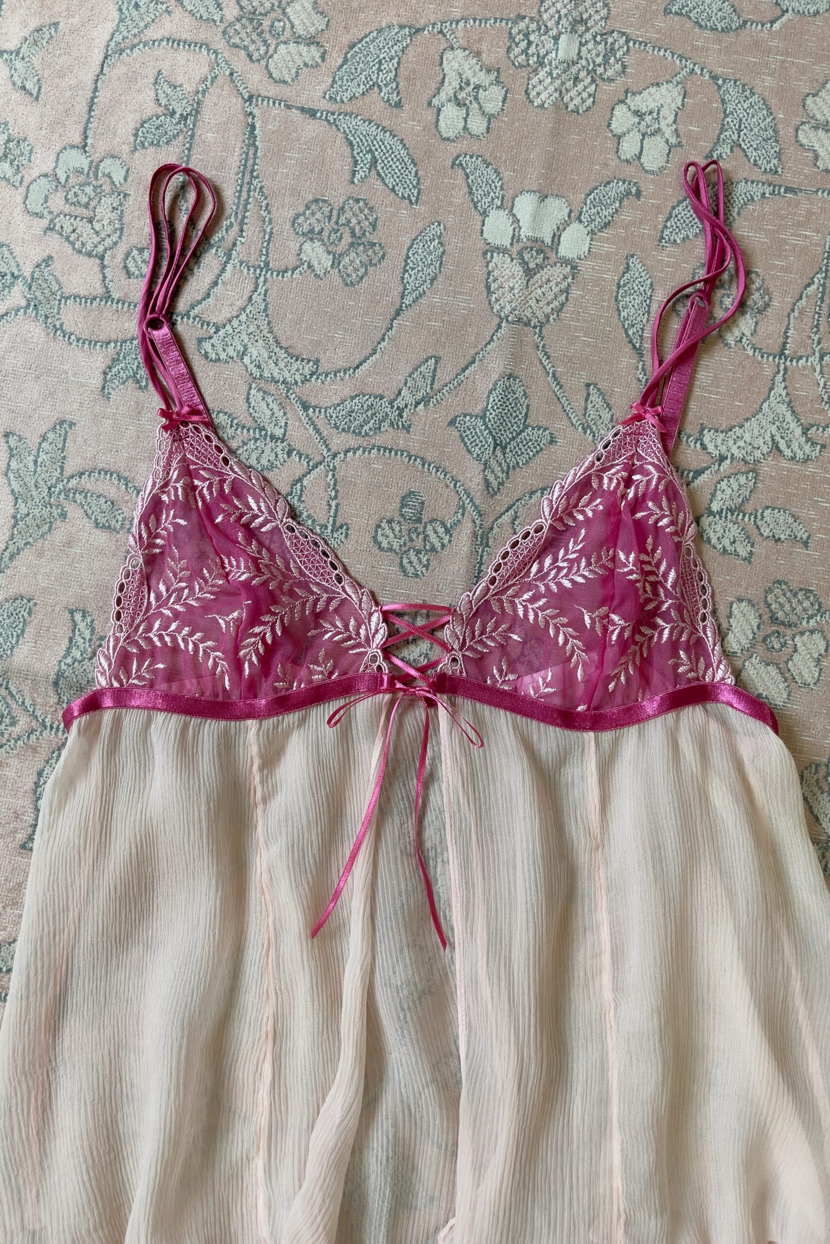 Vintage Soft Blush Pink Silk Open Front Pleated Camisole (S) - Image 12