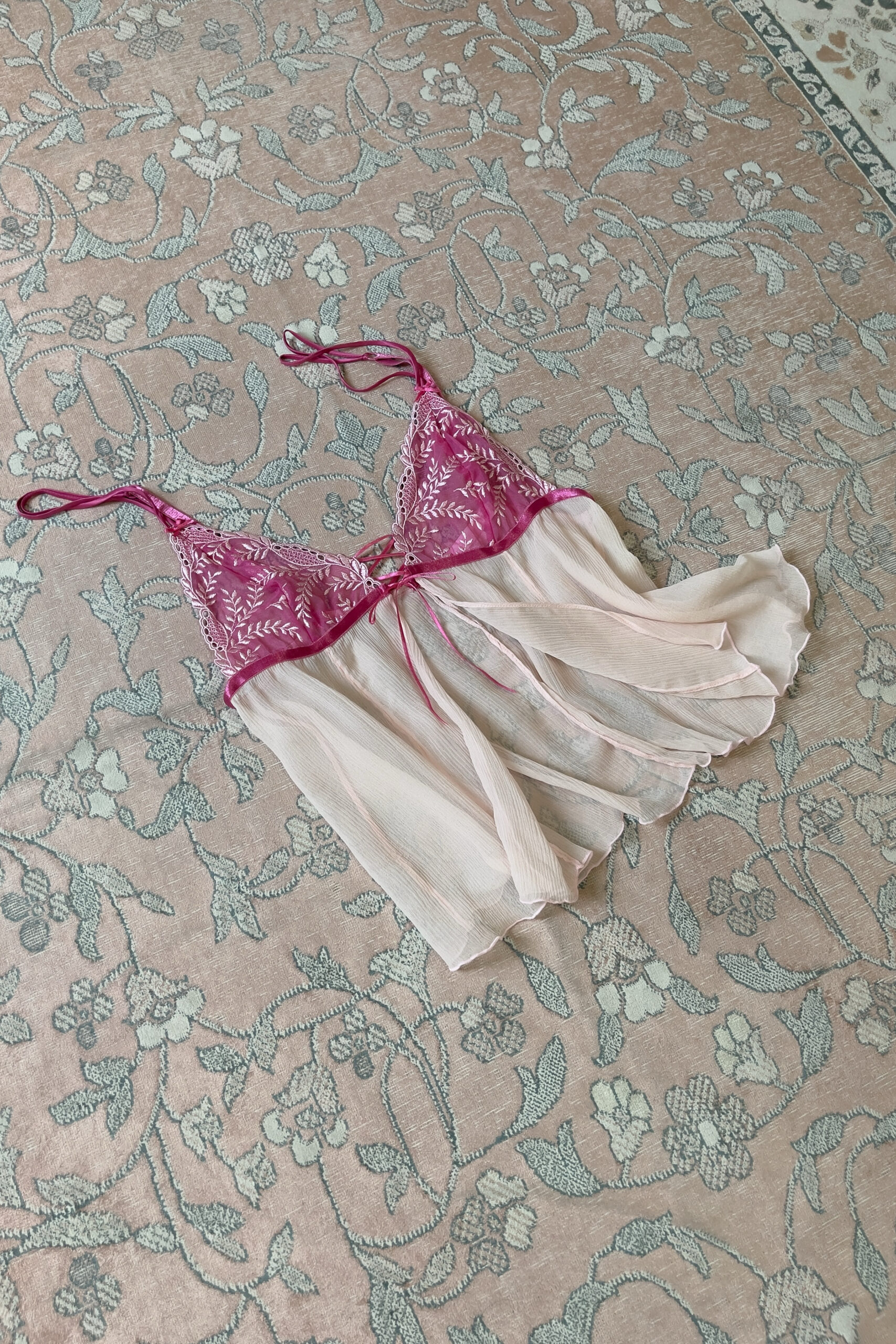 Vintage Soft Blush Pink Silk Open Front Pleated Camisole (S) - Image 10