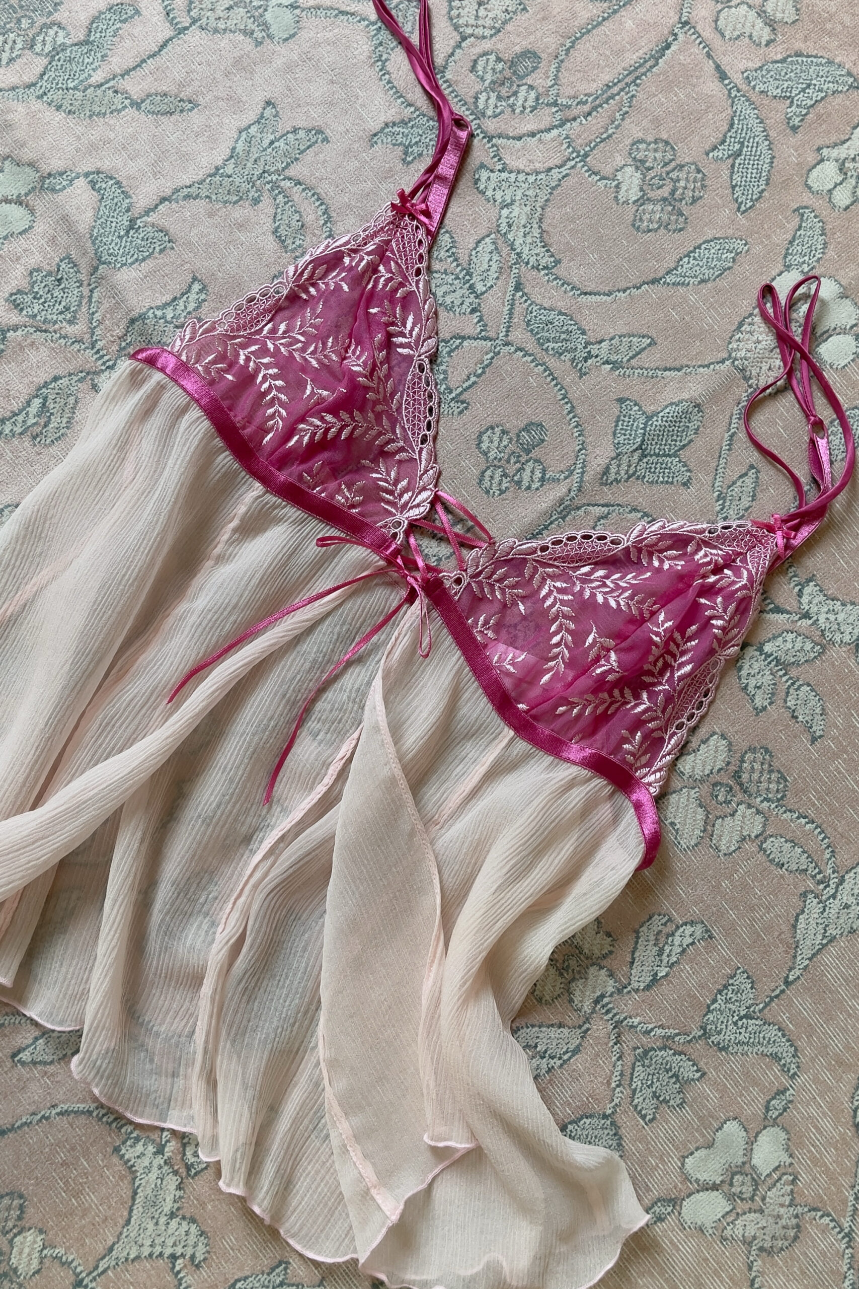 Vintage Soft Blush Pink Silk Open Front Pleated Camisole (S) - Image 9