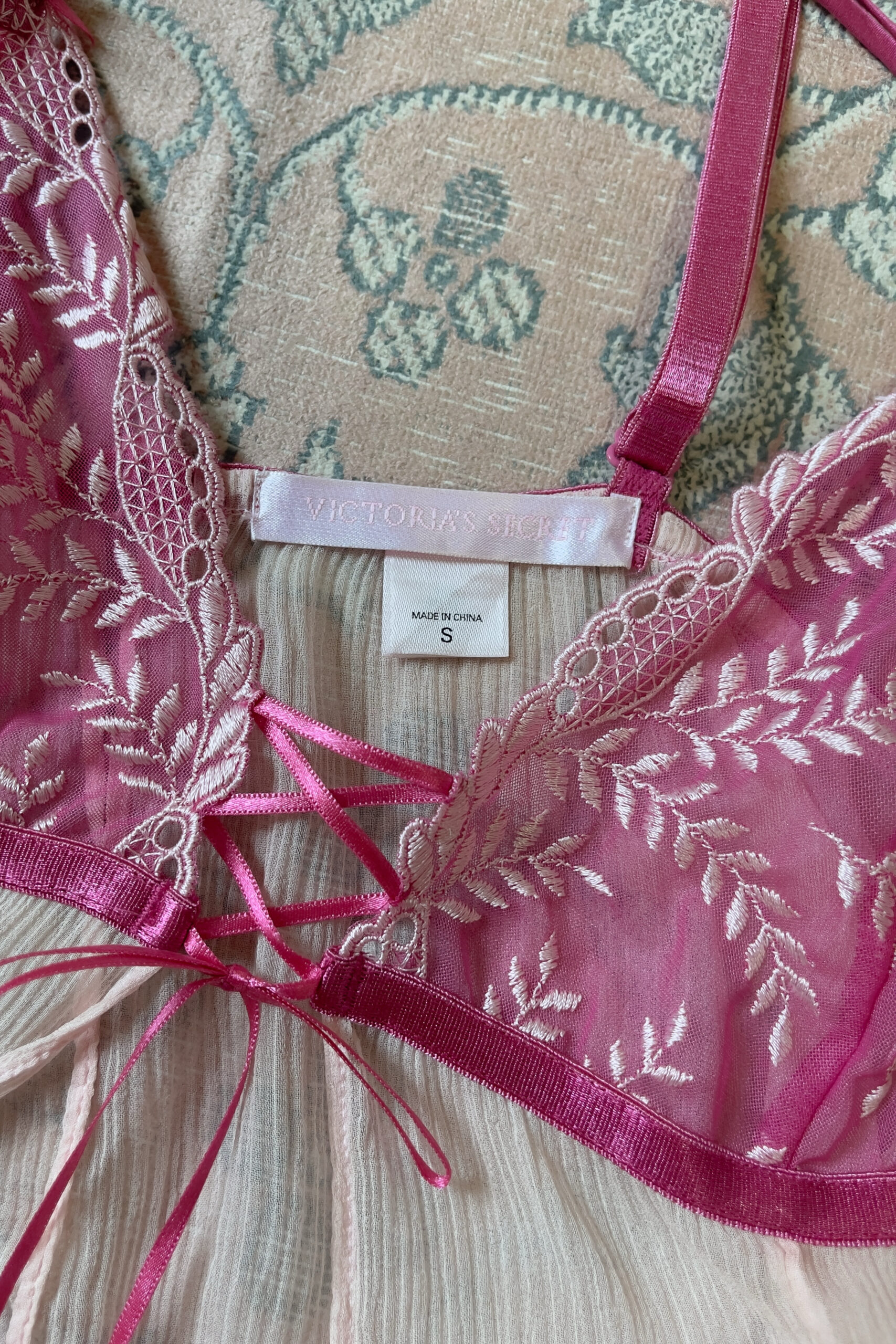 Vintage Soft Blush Pink Silk Open Front Pleated Camisole (S) - Image 15
