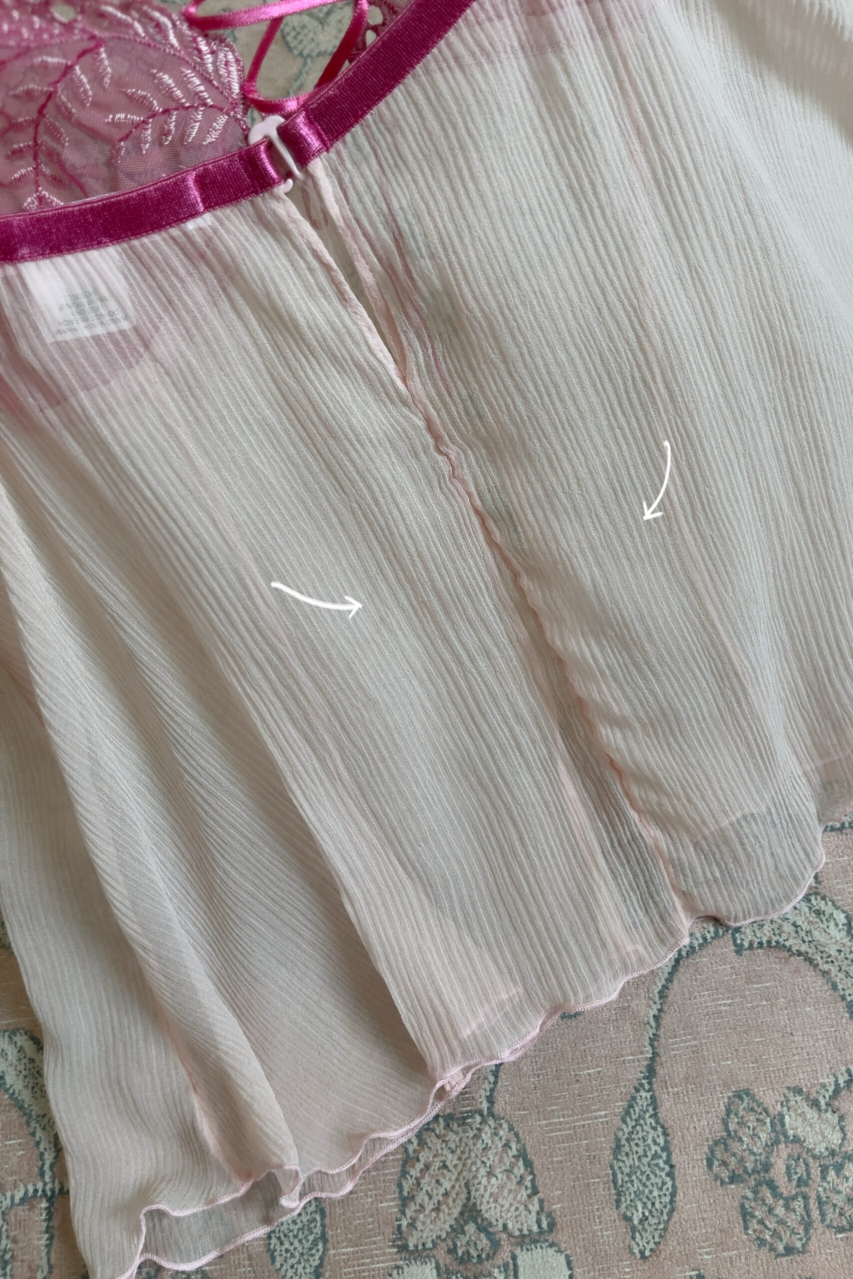 Vintage Soft Blush Pink Silk Open Front Pleated Camisole (S) - Image 14