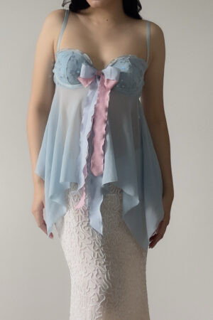 Vintage Dusty Ice Blue Mesh Camisole Top (36C)